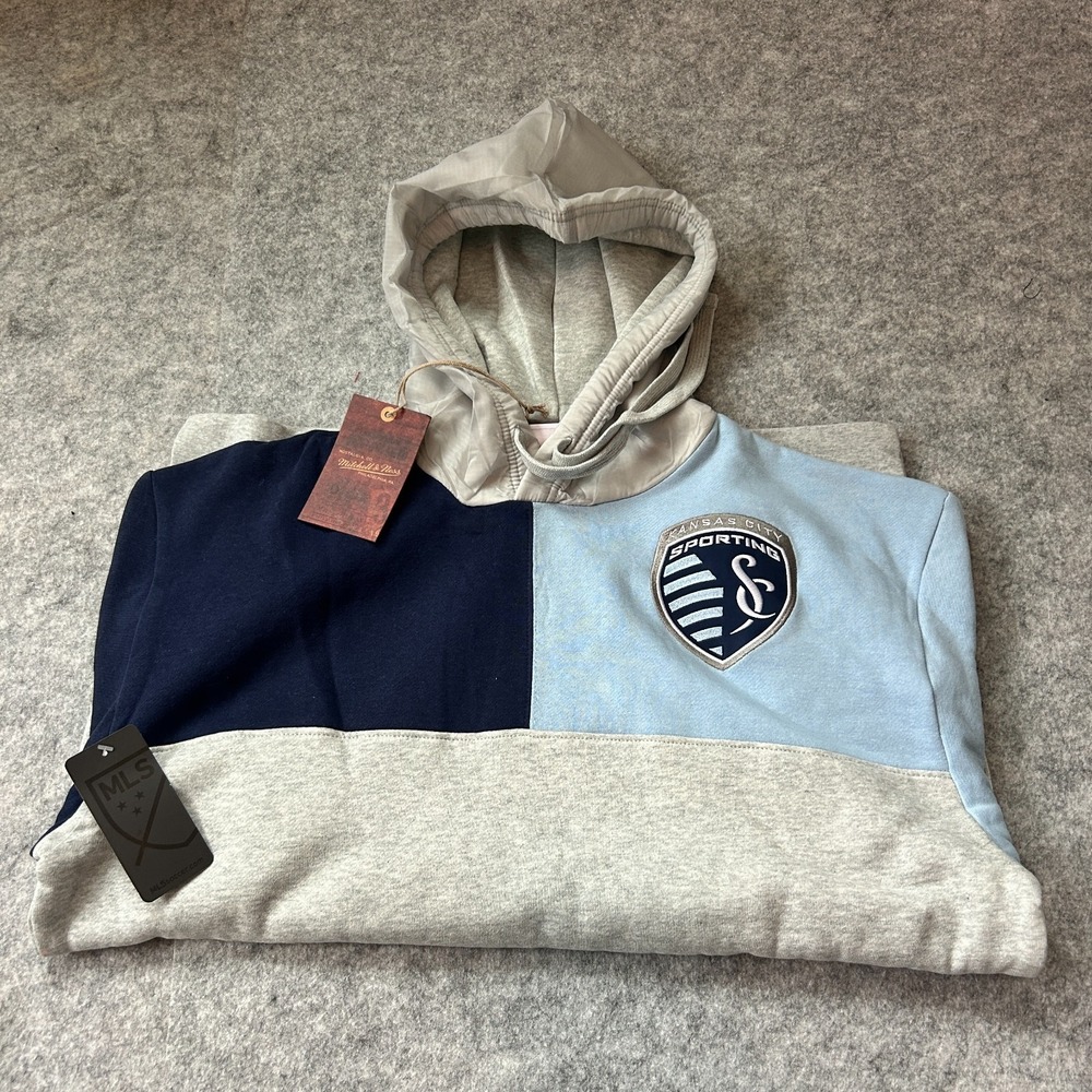 NWT Sporting KC MLS Mitchell & Ness Hoodie Sweatshirt MEN LARGE Kansas City $100